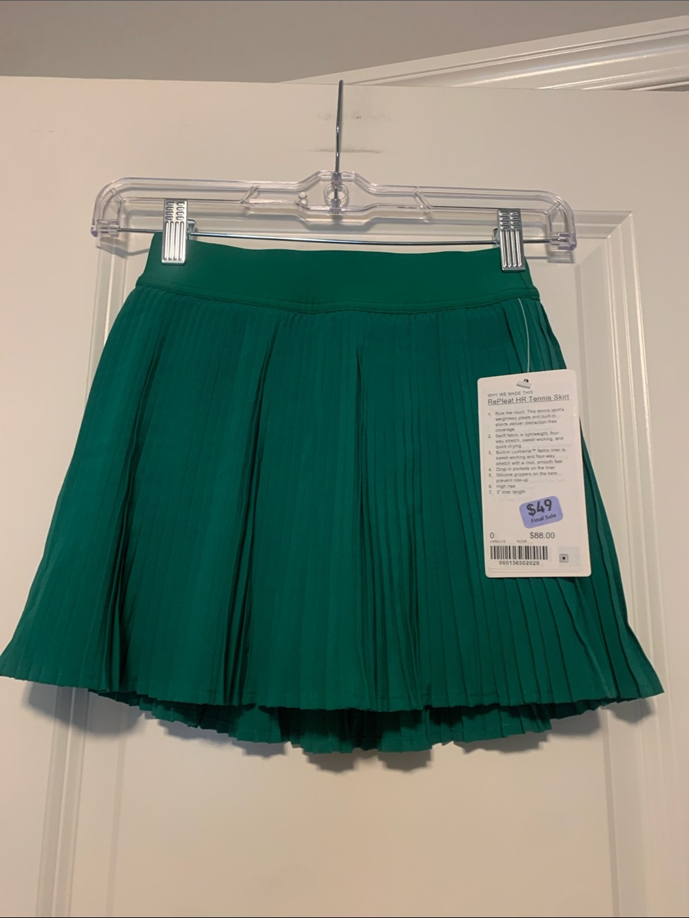 Lululemon RePleat HR Tennis Skirt, Raceway Green, Sz 0, NWT